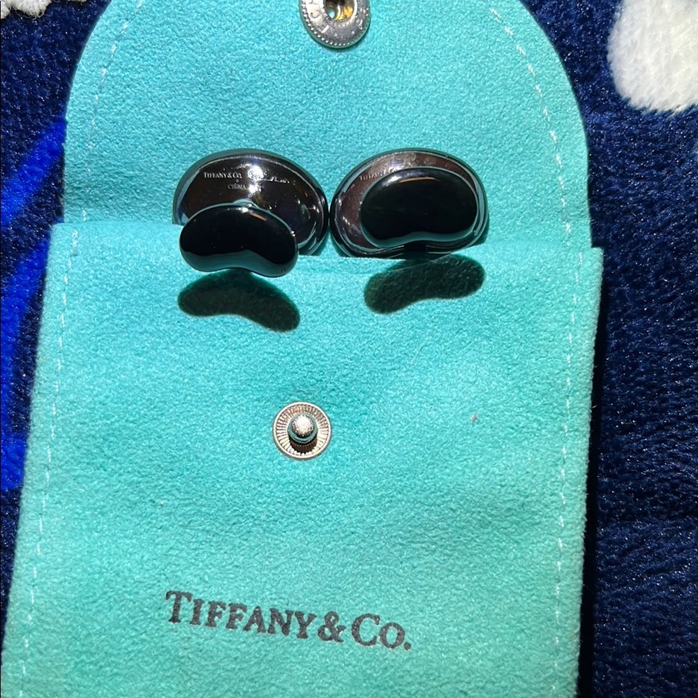 Tiffany & Co. Elsa Peretti Bean Onyx and Sterling Silver Cufflinks
